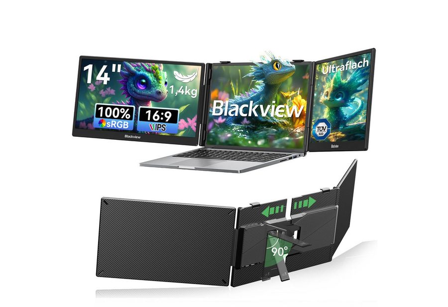 blackview Dual-Screen-Laptop-Bildschirm Monitor ultra-dünn LCD Extender Portabler Monitor (1920x1080 px, Full HD, IPS, 180°, 13,3-17,3 Zoll & Windows/Mac/Android/Chrome-Kompatibilität) von blackview