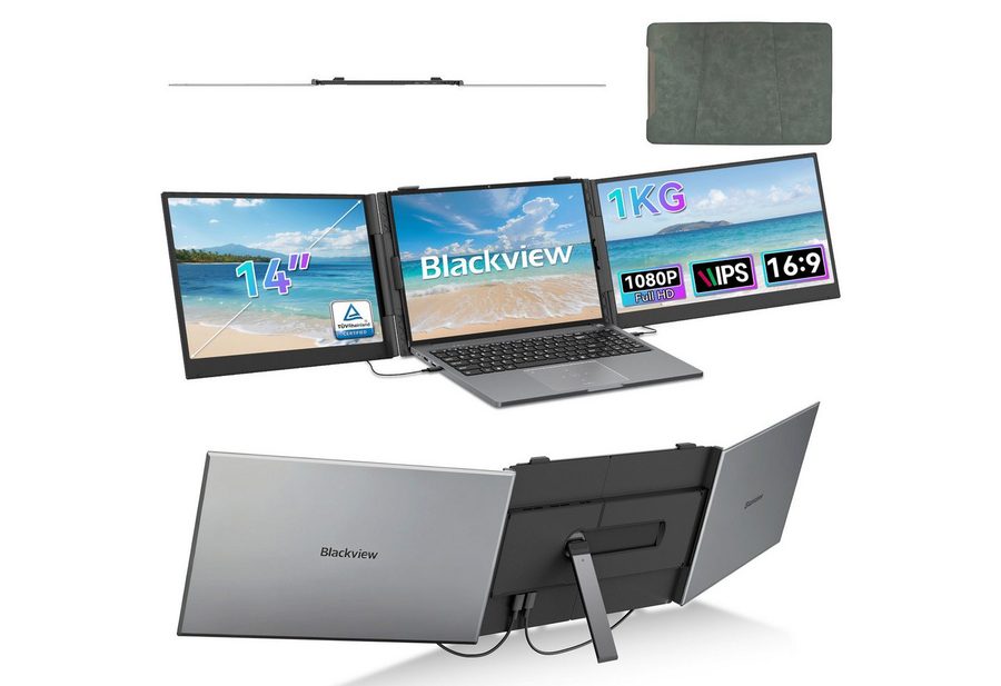blackview 1kg Tragbarer Dual-Screen-Monitor IPS FHD – Laptop-Erweiterung Portabler Monitor (1920x1080 px, Full HD, IPS, 180° Gaming Monitor, 13,3-17,3" - Windows/Mac/Android/Chrome) von blackview
