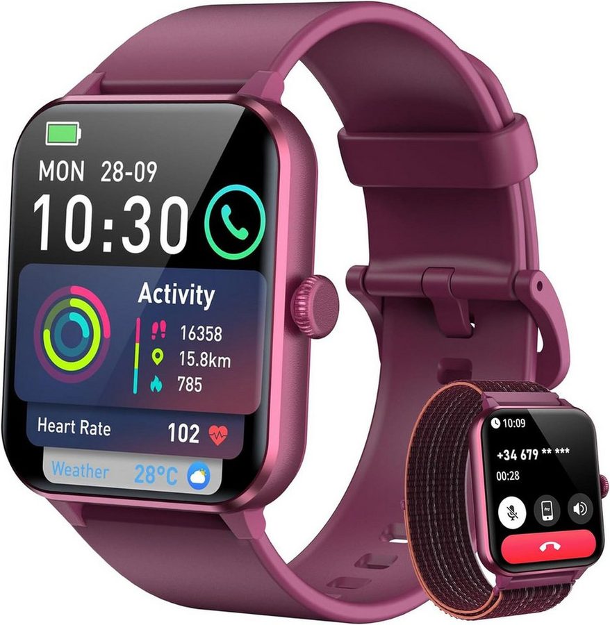 blackview Smartwatch Damen Herren mit 5 Tagen Akkulaufzeit,1,85" HD Touchscreen Smartwatch (1.85 Zoll, iOS/Android) Set, mit Wechselband aus weichemSilikon und Ladekabel, KI-Sprachassistent, Herzfrequenz,SpO₂,Schlaf,100+ Sportmodi, 2 Armband von blackview