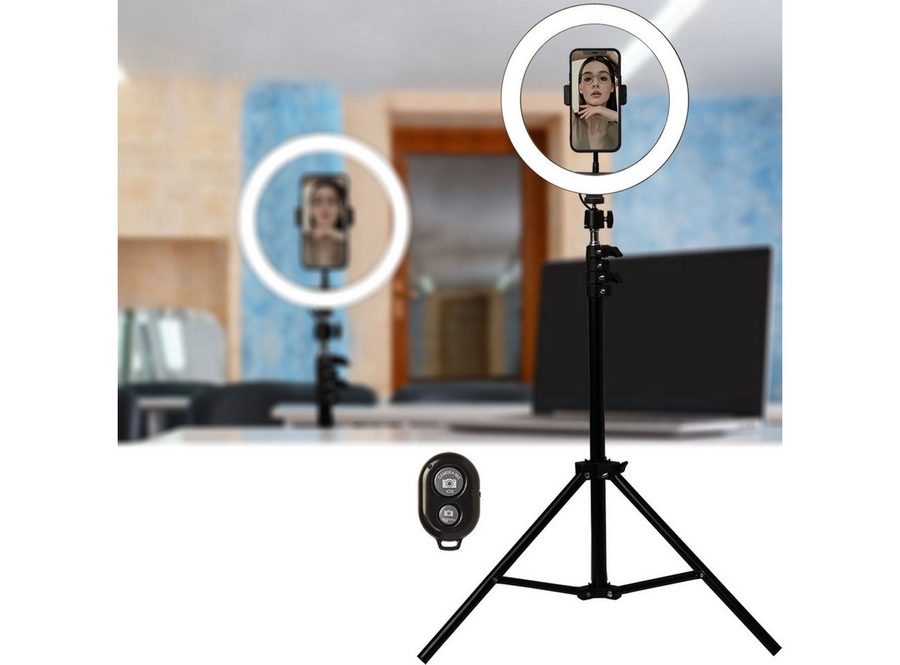 Casativo Professionelles LED-Ringlicht, Stativ-Ständer und Smartphone-Halterung Studio-Blitzgerät, (Fernauslöser, Ø 10" / 25 cm, App) von Casativo