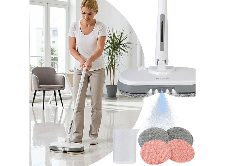 shop'n smile ideoon Hartbodenreiniger Kabellose Boden-Poliermaschine mit Wassertank, Teleskopstange, 30 W, Bodenwischer für grosse Flächen, Fliesen, Laminat von shop'n smile ideoon