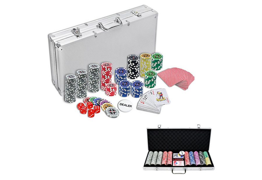 FIVMEN Spiel Pokerkoffer Pokerset mit 500 Chips Pokerspiel Aluminium Koffer, inkl. Pokerdecks, Würfel, Dealer Button, Poker, Pokerchips, Jetons von FIVMEN