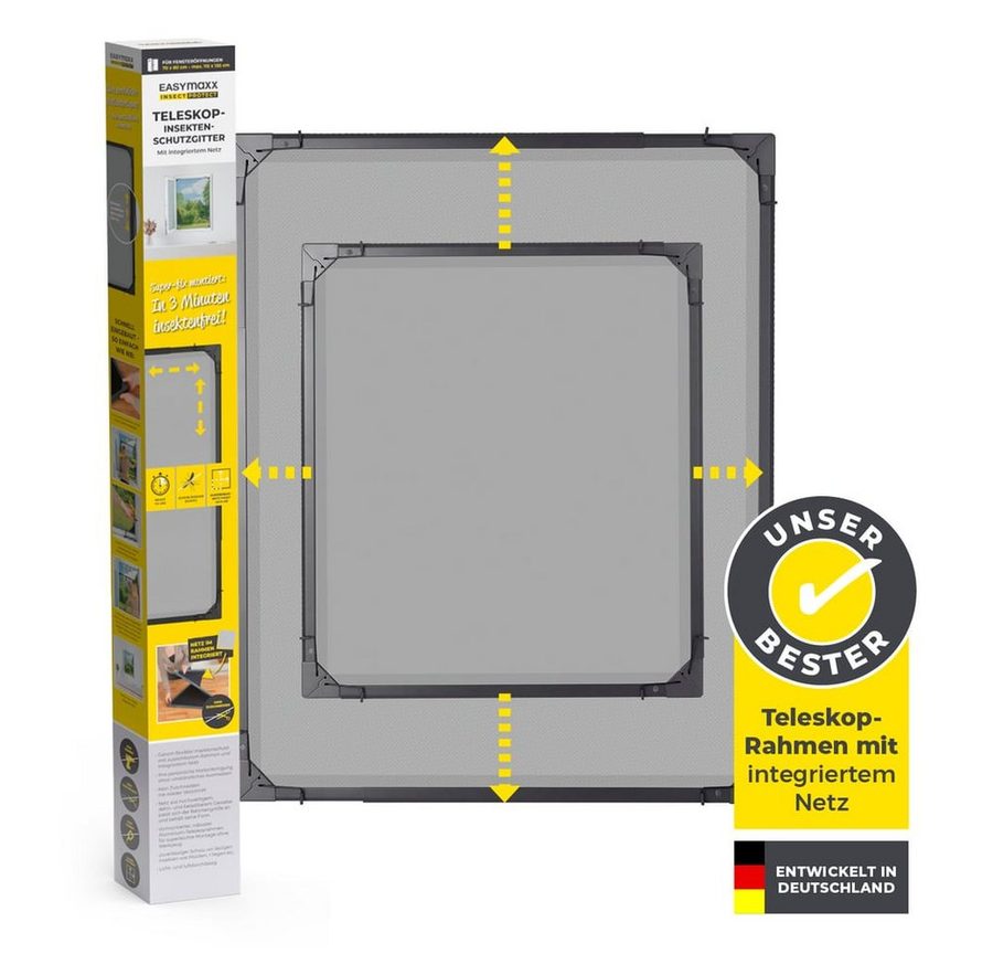 EASYmaxx Insektenschutz-Fensterrahmen ausziehbares Teleskop-Insektenschutzgitter,  anthrazit, (1-St), Fliegengitter Fenster, mit vormontierten Rahmen, Moskitonetz von EASYmaxx