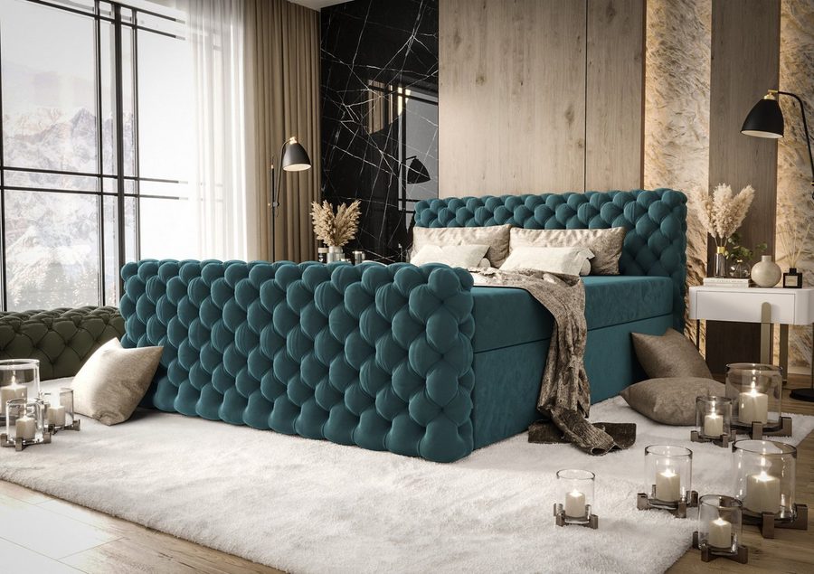 B&B Home Boxspringbett Boxbett Figo IV 180 cm 200 cm (inkl zwei Bettkästen, Multipocket-Matratze und Topper, Chesterfield)