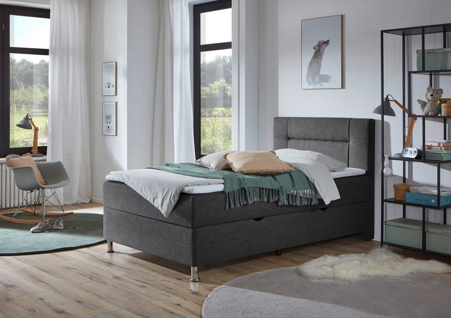 Home affaire Boxbett ESCALON, Polsterbett mit Bettkasten, inkl. Taschenfederkernmatratze H3, mit Anti-Slip-Topper, Strukturstoff-Bezug, Liegefläche 120x200 cm