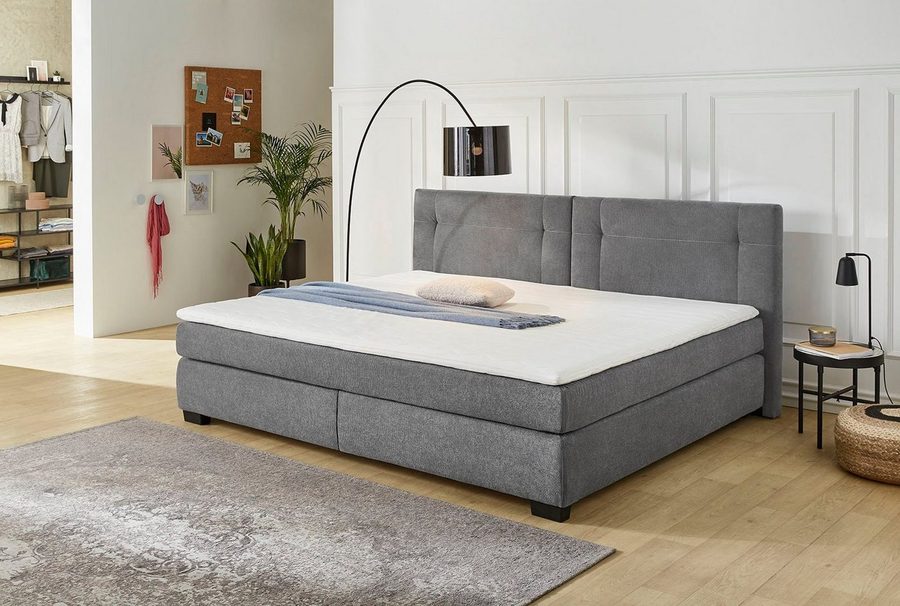 Jockenhöfer Gruppe Boxspringbett FAMILY, Familienbett mit Taschenfederkernmatratze H3, mit Kaltschaum-Topper, hochwertiger Microfaser-Bezug, 240x200 cm