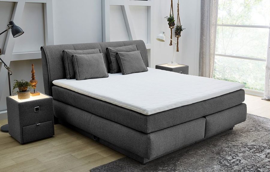 Jockenhöfer Gruppe Boxspringbett CARLA, wahlweise mit Bettkasten, Inkl. Topper & 4 Kissen (Mit Bonnell- oder Taschenfederkernmatratze H2-H4), mit Webstoff bezogen, 160x200cm oder 180x200