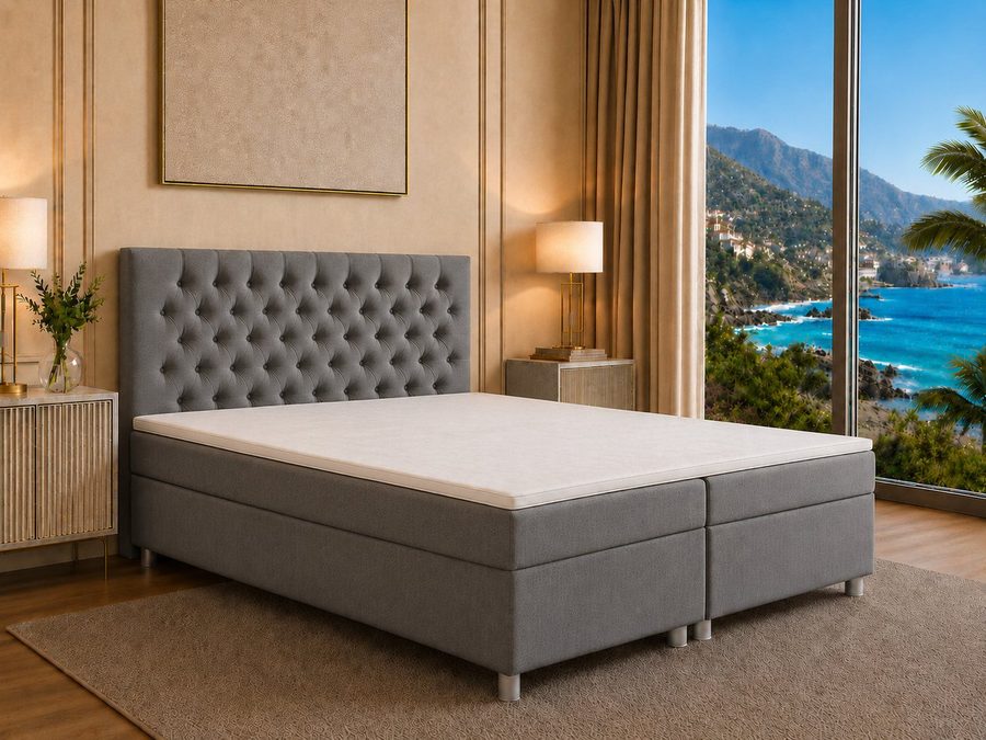 Best for Home Boxspringbett Trinity K-14 mit 7-Zonen-Matratze und Stauraum (Boxspringbett-Set, 1-St., Boxspringbett-Set inklusive Matratze, Topper und Bettkästen), 7-Zonen-Matratze, PUR-Schaum-Topper, gepolstertes Kopfteil