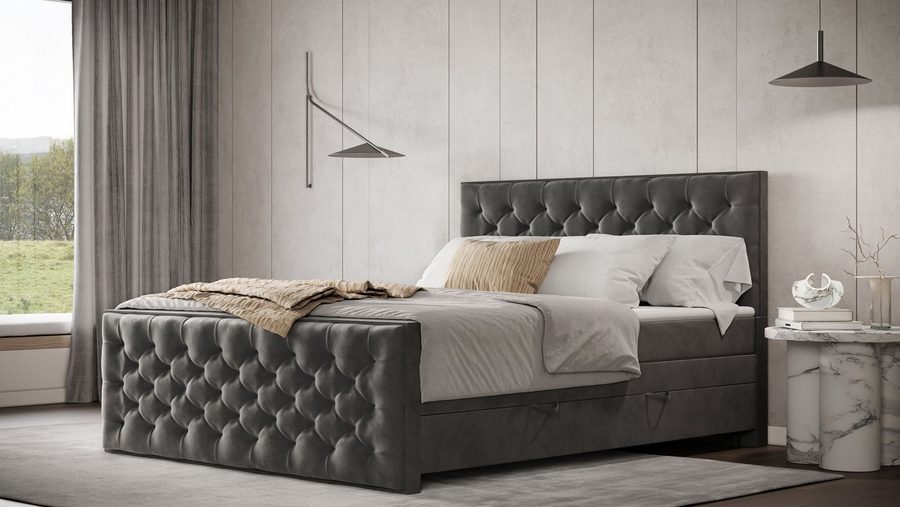 FORTE Boxspringbett Lanciano Max inkl. zwei Bettkästen und Kaltschaum Topper, und einer 7-Zonen-Tonnentaschenfederkernmatratze H2/H3