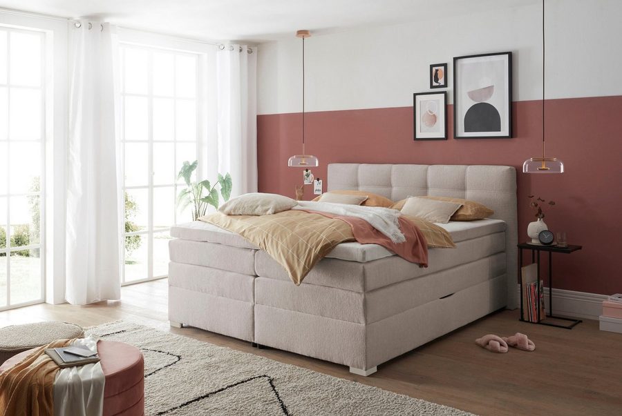 ED EXCITING DESIGN Boxspringbett FANES, Doppelbett mit Bettkasten und Taschenfederkernmatratze H3 (5-St., Komfortliegehöhe 73cm), mit 7cm Visco-Topper, hochwertiger Chenille-Bezug, 180x200cm