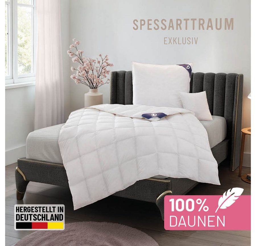 SPESSARTTRAUM Daunenbettdecke Exklusiv 100% Daunen, hergestellt in Deutschland, Füllung: 100% Daunen, Klasse 1, Downpass zertifiziert, Bezug: 100% Baumwolle, Made in Green, Hausstauballergiker geeignet, 5 Wärmeklassen & 8 Größen, Bestseller von SPESSARTTRAUM