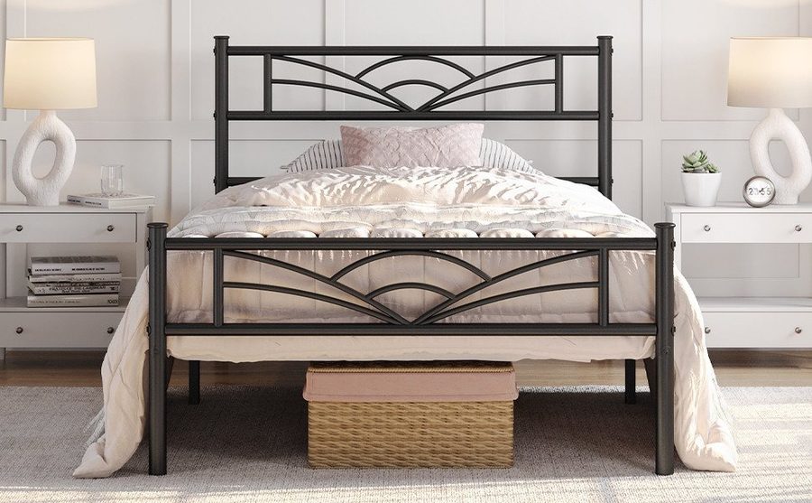 Yaheetech Bettgestell Metallbett, Bettrahmen mit Kopfteil, Doppel/Einzelbett 90x190/90x200/140x200cm von Yaheetech