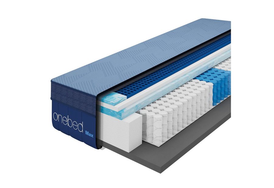 Taschenfederkernmatratze Onebed MAX 27 cm H4 TPE-Gitter – 90x200 140x200 160x200, Onebed, 27 cm hoch, 7-Zonen für Druckentlastung und kühles Schlafklima von Onebed