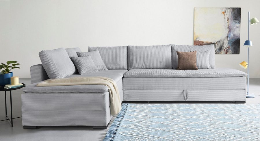 Home affaire Ecksofa Night & Day L-Form, B: 321 cm, mit Dauer-Schlaffunktion 180x200 cm, Schlaffunktion, Bettkasten, Topper & 3 Zierkissen, Boxspringbett Cord