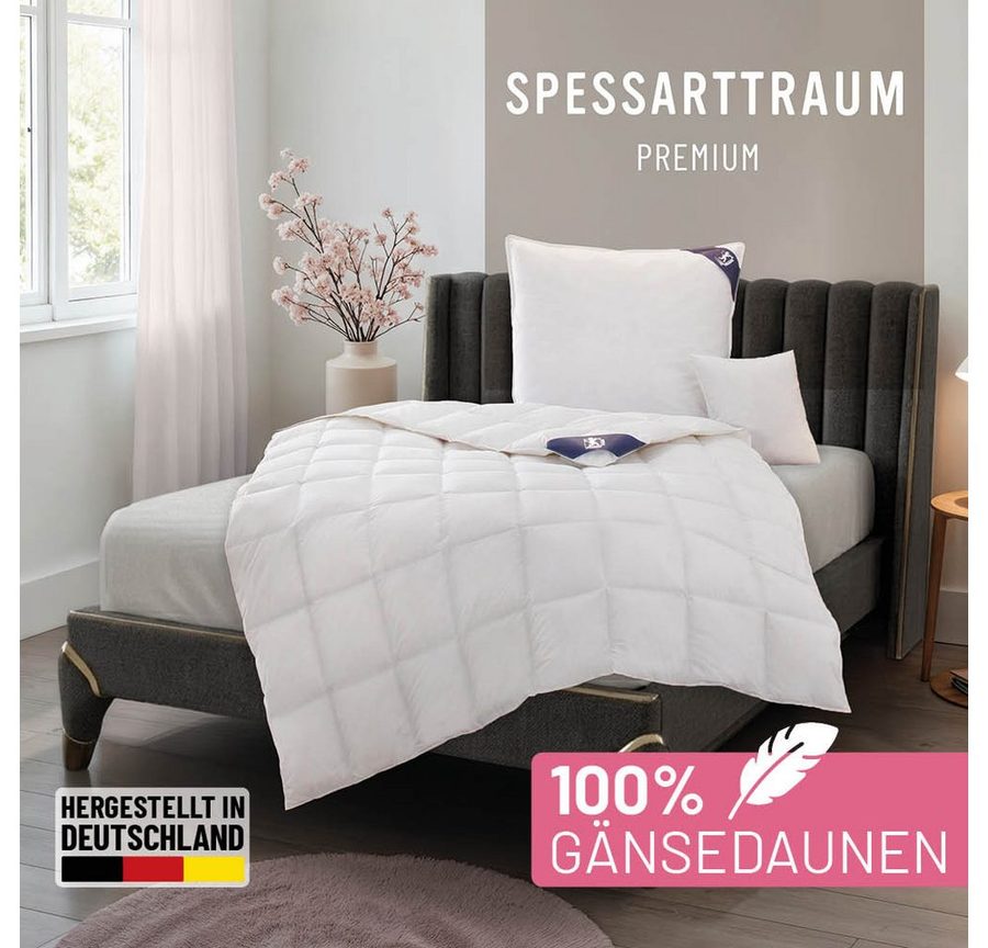 SPESSARTTRAUM Gänsedaunenbettdecke Premium**** 100% Gänsedaunen, Bettdecken für Sommer, Winter, Füllung: 100% Gänsedaunen, Klasse 1, Downpass zertifiziert, Bezug: 100% Baumwolle, Made in Green, Hausstauballergiker geeignet, 4 Wärmeklassen & 5 Größen, Bestseller, hergestellt in Deutschland von SPESSARTTRAUM