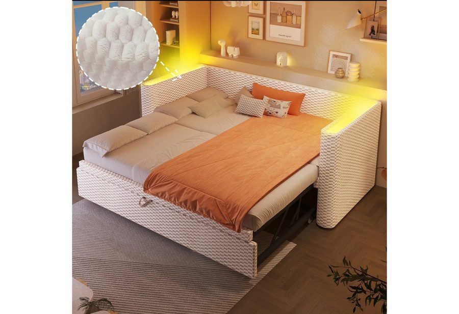 Flieks Daybett, LED Polsterbett Kinderbett Schlafsofa 90/180×200cm mit Ausziehbett von Flieks