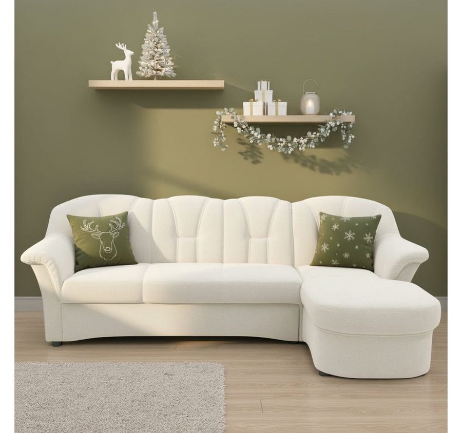 DOMO collection Ecksofa FLORES Schlafsofa, 233x142x86 cm, L-Form, wahlweise mit Bettfunktion, wahlweise mit Federkern, auch in Leder