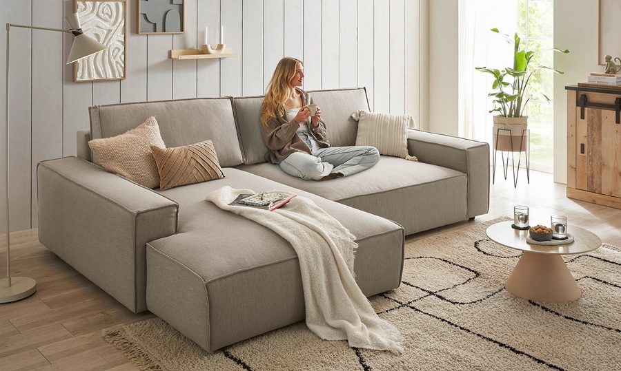 OTTO home Ecksofa SHERWOOD XXL Leinenoptik 284, Big-Sofa L-Form, tiefe Sitzfläche 95 cm, Recamiere rechts/links, als Schlafsofa stellbar, Cord u. Leinenoptik