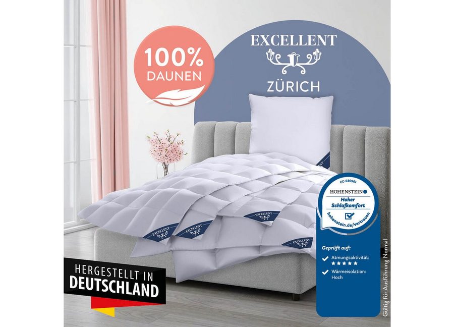 Excellent Daunenbettdecke Zürich 100% Daunen, Bettdecke 135x200 cm, & weitere Größen, Füllung: 100% Daunen, Bezug: 100% Baumwolle, Bettdecke normal mit "Hoher Schlafkomfort" bewertet, Made in Germany von Excellent