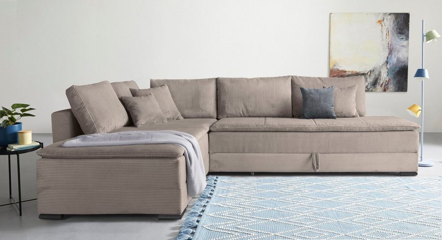 Home affaire Ecksofa Night & Day L-Form, B: 321 cm, mit Dauer-Schlaffunktion 180x200 cm, Schlaffunktion, Bettkasten, Topper & 3 Zierkissen, Boxspringbett Cord