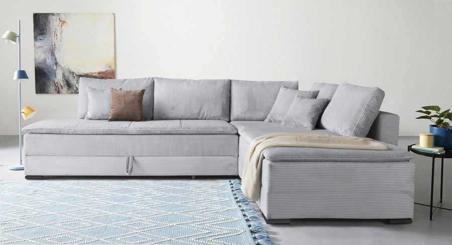 Home affaire Ecksofa Night & Day L-Form, B: 321 cm, mit Dauer-Schlaffunktion 180x200 cm, Schlaffunktion, Bettkasten, Topper & 3 Zierkissen, Boxspringbett Cord