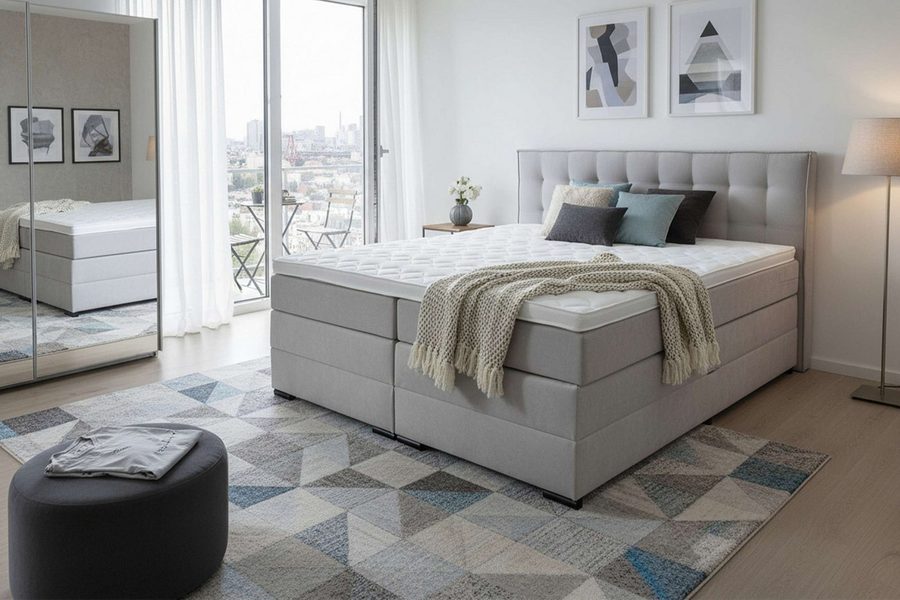 Home affaire Boxspringbett Köln, Doppelbett, Polsterbett, Federkernbett, Komforbett, 160, 180 cm, inkl. Topper, zwei Bettkästen, Taschen-Federkernmatratze, Härtegrad 3