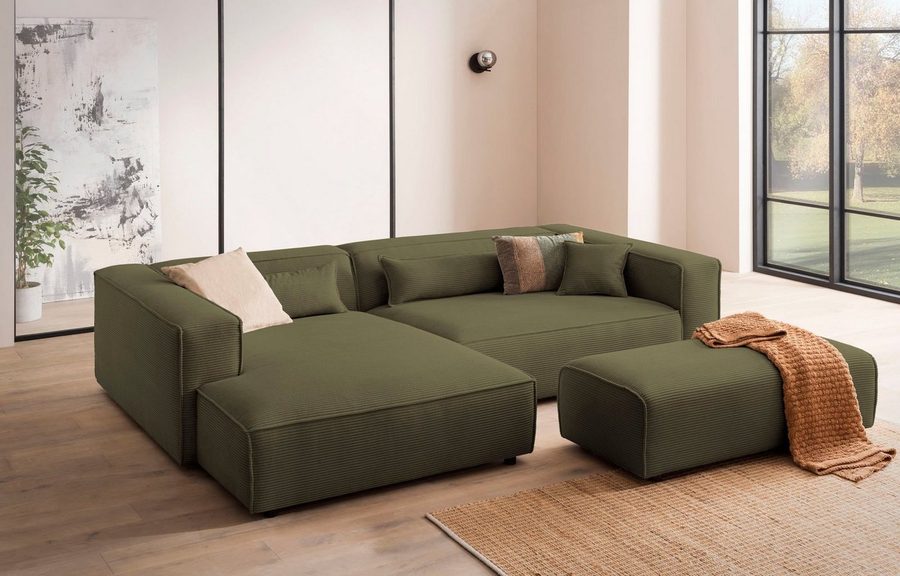 LeGer Home by Lena Gercke Ecksofa PIARA XXL Cord, L-Form, Schlaffunktion, Hocker stellbar zum Schlafsofa (Krokodilverbinder), tiefe Sitzfläche