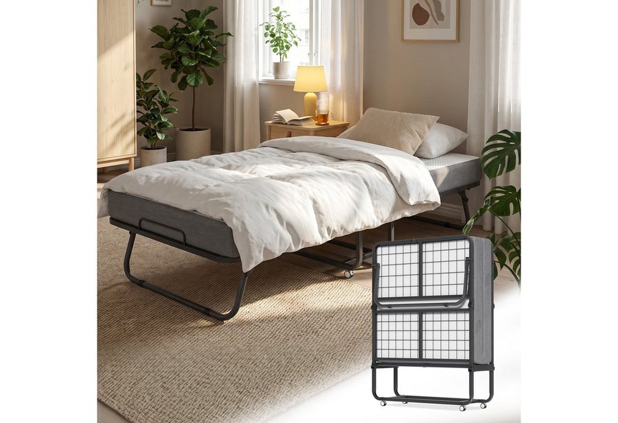 FIVMEN Gästebett Gästebett faltbar Klappbett mit 13 cm dicker Matratze 90x200 cm (Packung, 1x Klappbett mit Matratze) Feste Liegefläche, 360° Rollen, Feststellfunktion, abnehmbarer Bezug von FIVMEN