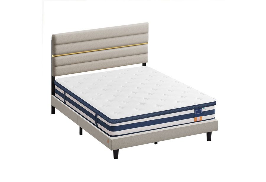 VASAGLE Polsterbett Doppelbettgestell verstellbares gepolstertes Kopfteil, Polsterbett und Matratze Set, mit Stauraum 160x200 cm von VASAGLE
