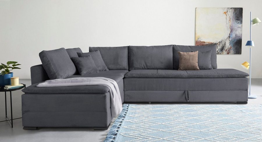 Home affaire Ecksofa Night & Day L-Form, B: 321 cm, mit Dauer-Schlaffunktion 180x200 cm, Schlaffunktion, Bettkasten, Topper & 3 Zierkissen, Boxspringbett Cord