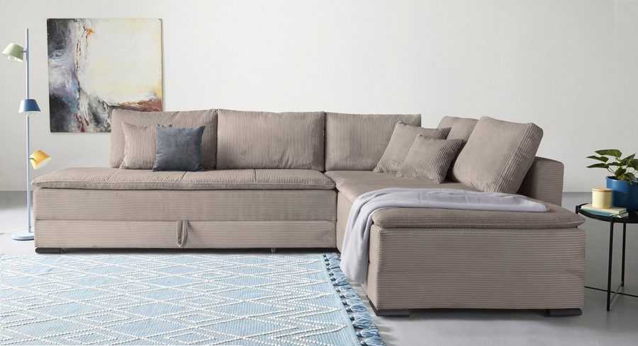 Home affaire Ecksofa Night & Day L-Form, B: 321 cm, mit Dauer-Schlaffunktion 180x200 cm, Schlaffunktion, Bettkasten, Topper & 3 Zierkissen, Boxspringbett Cord