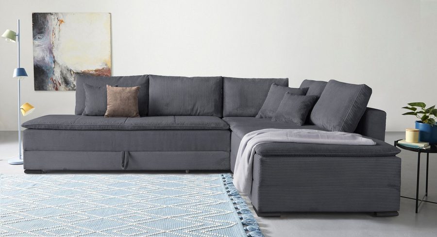 Home affaire Ecksofa Night & Day L-Form, B: 321 cm, mit Dauer-Schlaffunktion 180x200 cm, Schlaffunktion, Bettkasten, Topper & 3 Zierkissen, Boxspringbett Cord