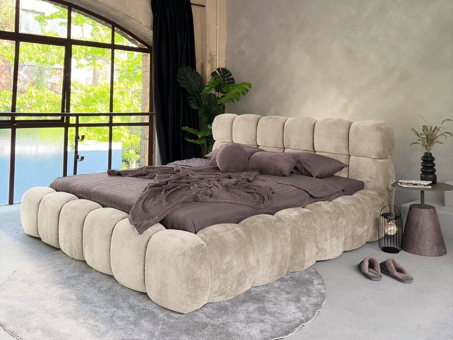 Compleo Polsterbett Cloud Bett, Bett mit gepolstertem Kopfteil ELVA (Chenille-Stoff), Schlafzimmer Bett modern, Doppelbett gepolstert, Wolkenbett
