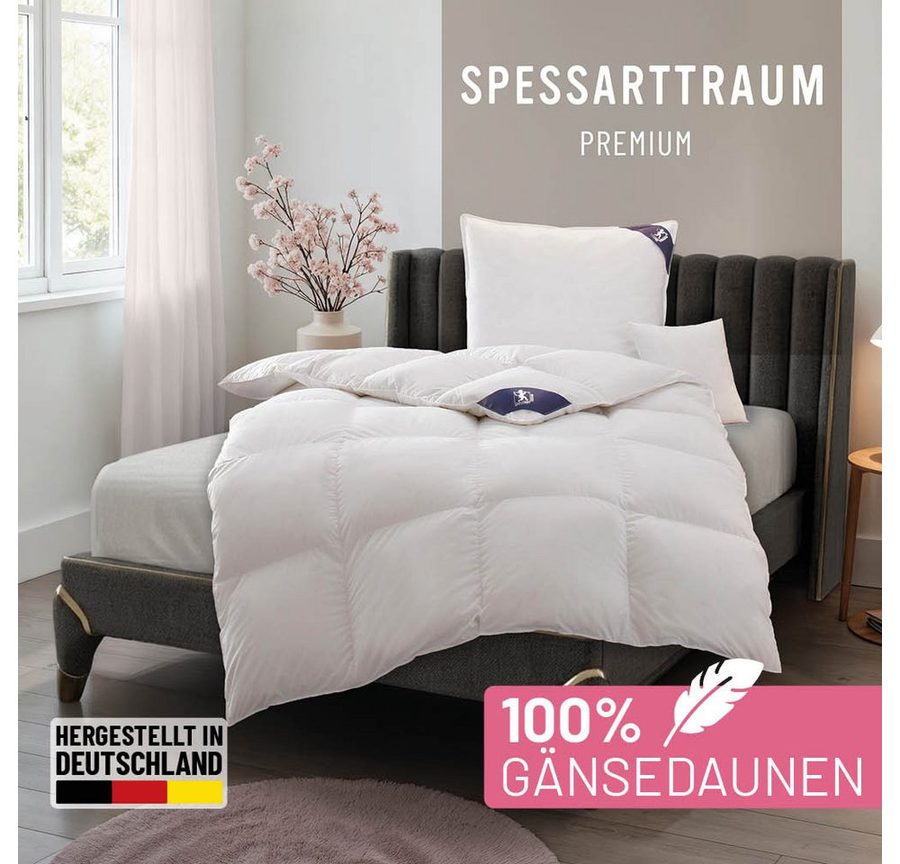 SPESSARTTRAUM Gänsedaunenbettdecke Premium****, hergestellt in Deutschland, Bettdecken für Sommer, Winter, Füllung: 100% Gänsedaunen, Klasse 1, Downpass zertifiziert, Bezug: 100% Baumwolle, Made in Green, Hausstauballergiker geeignet, 4 Wärmeklassen & 5 Größen, Bestseller