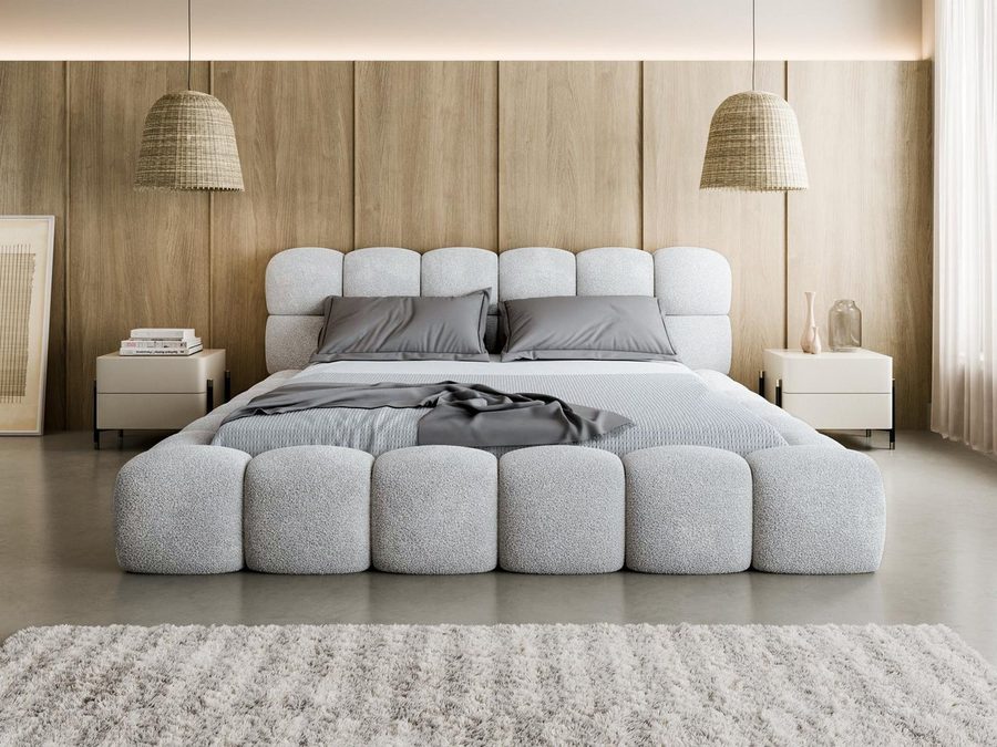 Compleo Polsterbett BIZU BUBBLE bouclé, Designerbett 140/160/180x200, MADE IN EU, Weiche Formen, hochwertige Materialien für Komfort wie auf Wolke