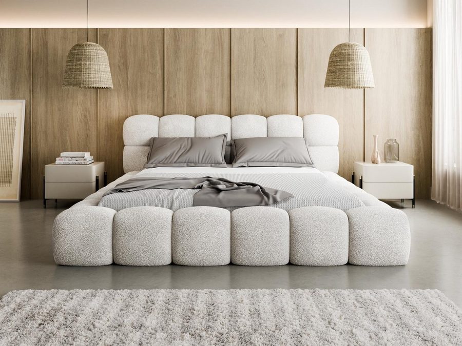 Compleo Polsterbett BIZU BUBBLE bouclé, Designerbett 140/160/180x200, MADE IN EU, Weiche Formen, hochwertige Materialien für Komfort wie auf Wolke