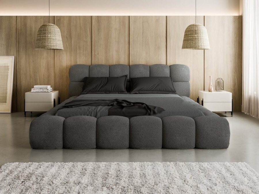 Compleo Polsterbett BIZU BUBBLE bouclé, Designerbett 140/160/180x200, MADE IN EU, Weiche Formen, hochwertige Materialien für Komfort wie auf Wolke