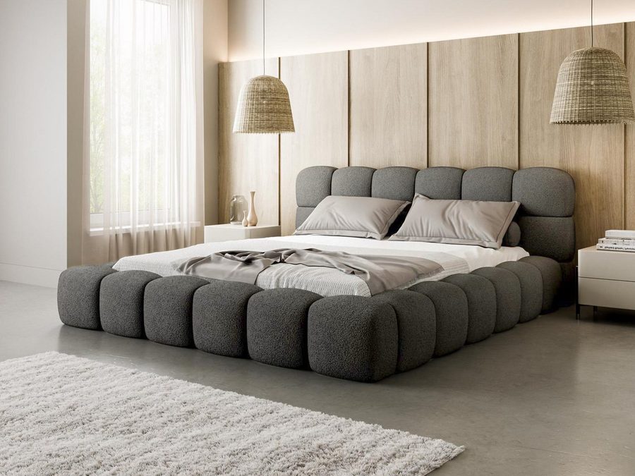 Compleo Polsterbett BIZU BUBBLE bouclé, Designerbett 140/160/180x200, MADE IN EU, Weiche Formen, hochwertige Materialien für Komfort wie auf Wolke
