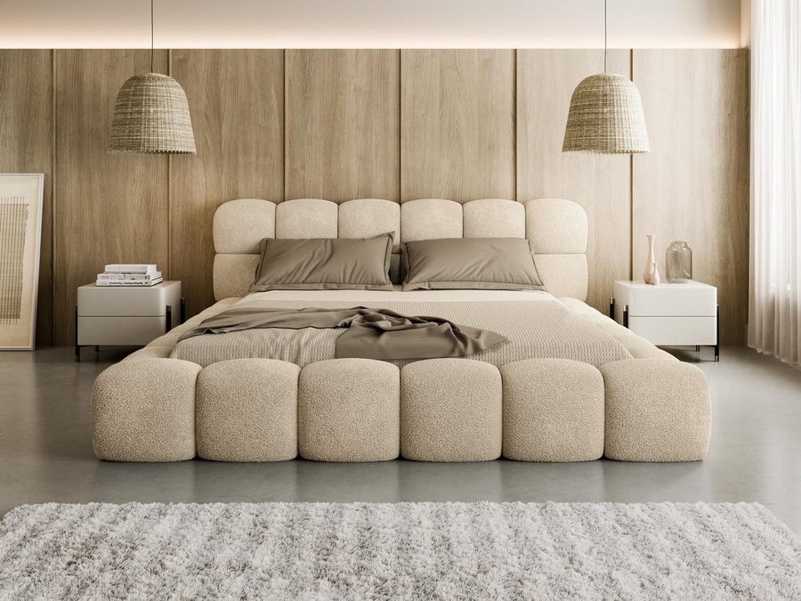 Compleo Polsterbett BIZU BUBBLE bouclé, Designerbett 140/160/180x200, MADE IN EU, Weiche Formen, hochwertige Materialien für Komfort wie auf Wolke