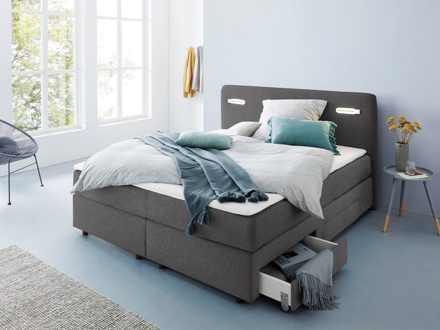 Home affaire Boxbett Luan, Schubkästen, LED-Beleuchtung und Topper, in Breite 120 cm und 180 cm