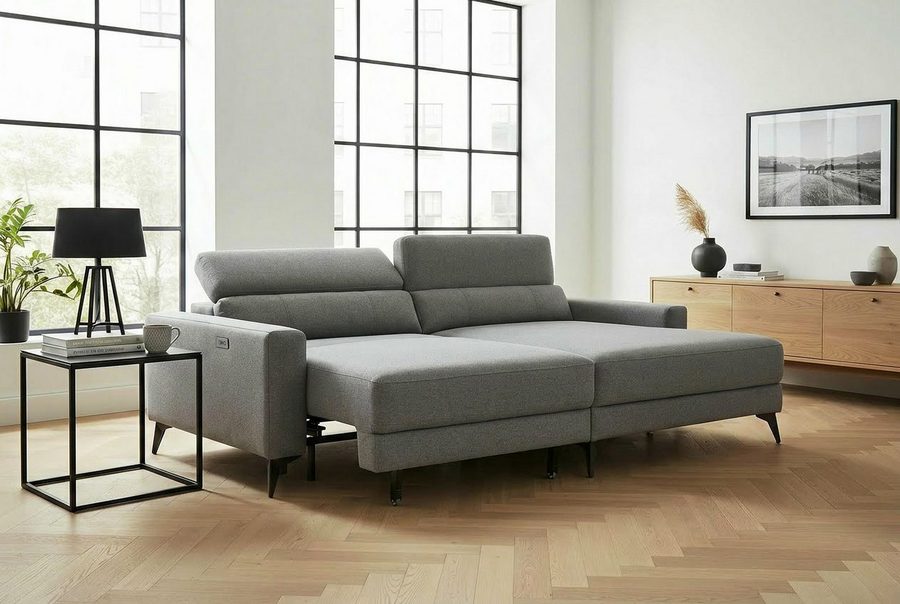 OTTO home Ecksofa LEWII, Schlafsofa elektrisch mit Sitztiefenverstellung, L-Form, 225 cm, mit USB A/C-Anschluss. Federkern, verstellbaren Kopfstützen, Webstoff