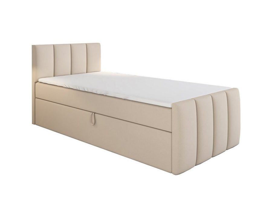 A&J MöbelLand GmbH Boxspringbett Einzelbett FUNI mit Bettkasten, Topper und gepolstertem Kopfteil. (Boxspringbett mit Bettkasten und gepolstertem Kopfteil. Inclusive Topper !, TOP ANGEBOT), Länge 216 cm Höhe 106 cm von A&J MöbelLand GmbH