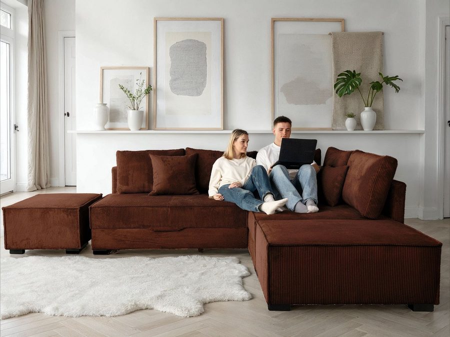 Home affaire Ecksofa Night & Day L-Form, B: 316 cm mit Dauer-Schlaffunktion 180x200 cm, Set: Sofa & Hocker, Schlaffunktion, Bettkasten & Kissen, Boxspringbett