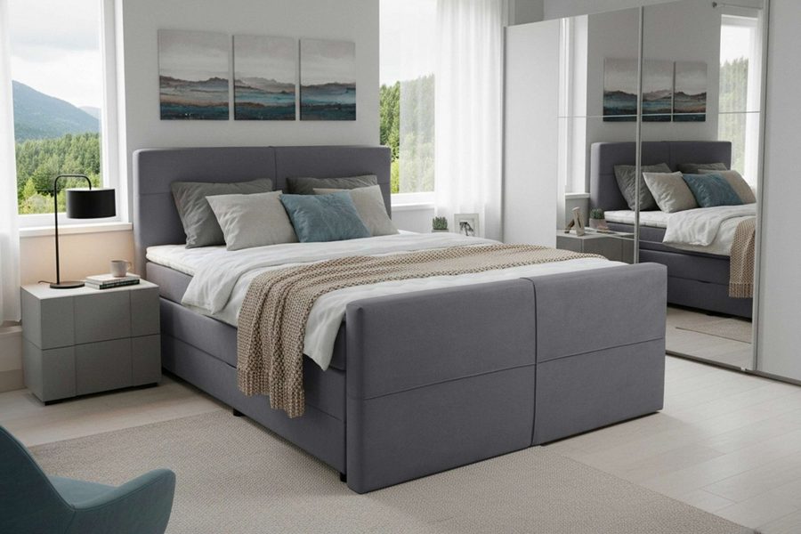 Home affaire Boxspringbett Lucas, Doppelbett, Polsterbett, Federkernbett, Komforbett, 160,180 cm, inkl. Topper, zwei Bettkästen, Taschen-Federkernmatratze, Härtegrad 3