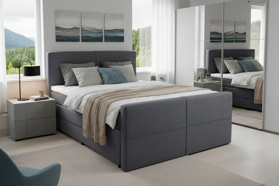 Home affaire Boxspringbett Lucas, Doppelbett, Polsterbett, Federkernbett, Komforbett, 160,180 cm, inkl. Topper, zwei Bettkästen, Taschen-Federkernmatratze, Härtegrad 3