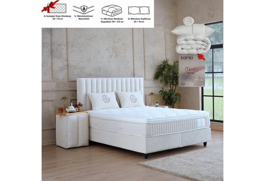 gowoll Boxspringbett mit Matratze Polsterbett Stauraumbett Betkasten inkl. Lieferung Beleza (Set, 2 Bettkästen, 1 Matratze, 1 Kopfteil (Nachttisch optional), inkl. Matratze