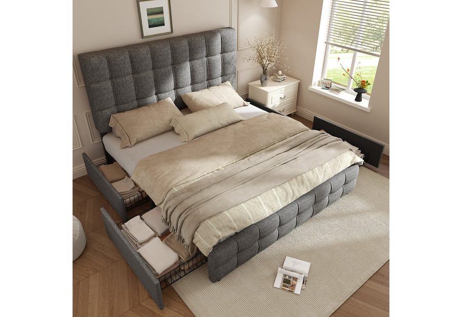 Flieks Polsterbett, Stauraumbett Doppelbett Leinen ohne Matratze 140x200cm von Flieks