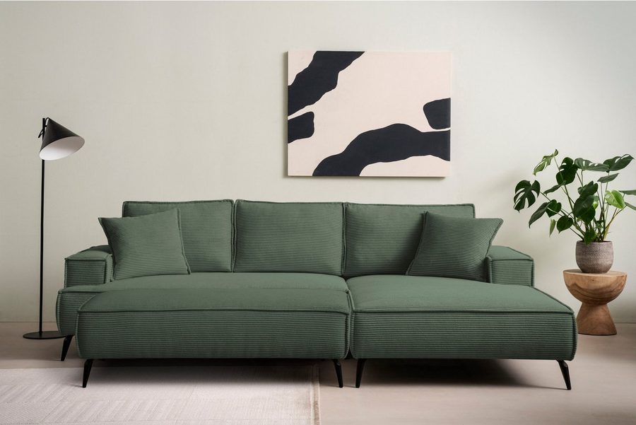 OTTO home Ecksofa TVINNU Cord, L-Form, 275 cm, mit Hocker, Set, stellbar zum Schlafsofa (Krokodilverbinder)