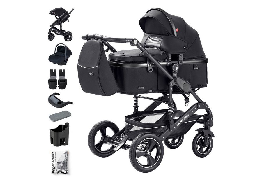 Daliya® Kombi-Kinderwagen BAMBIMO 3in1 Kinderwagen & Buggy mit Auto-Babyschale und Adapter, (XXL-Set inkl. Wickeltasche und Spieltisch, 15-tlg), Babyschale, Airless-Räder, Federung, weiche Matratze, Belüftungssystem von Daliya®