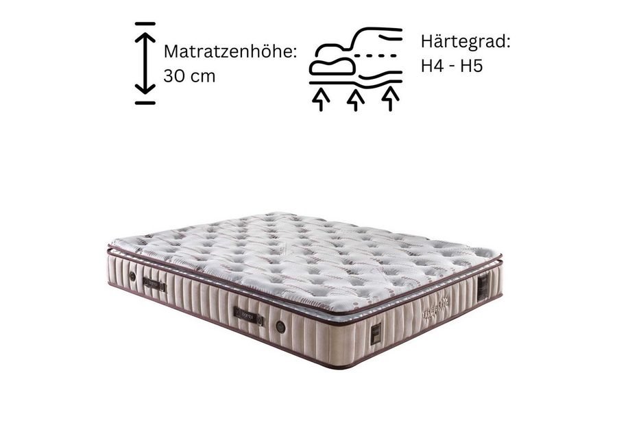 Taschenfederkernmatratze 8 Schichten mit Topper Matratze 90x200 - 180x200 Thermic Prime, Bambi, 30 cm hoch